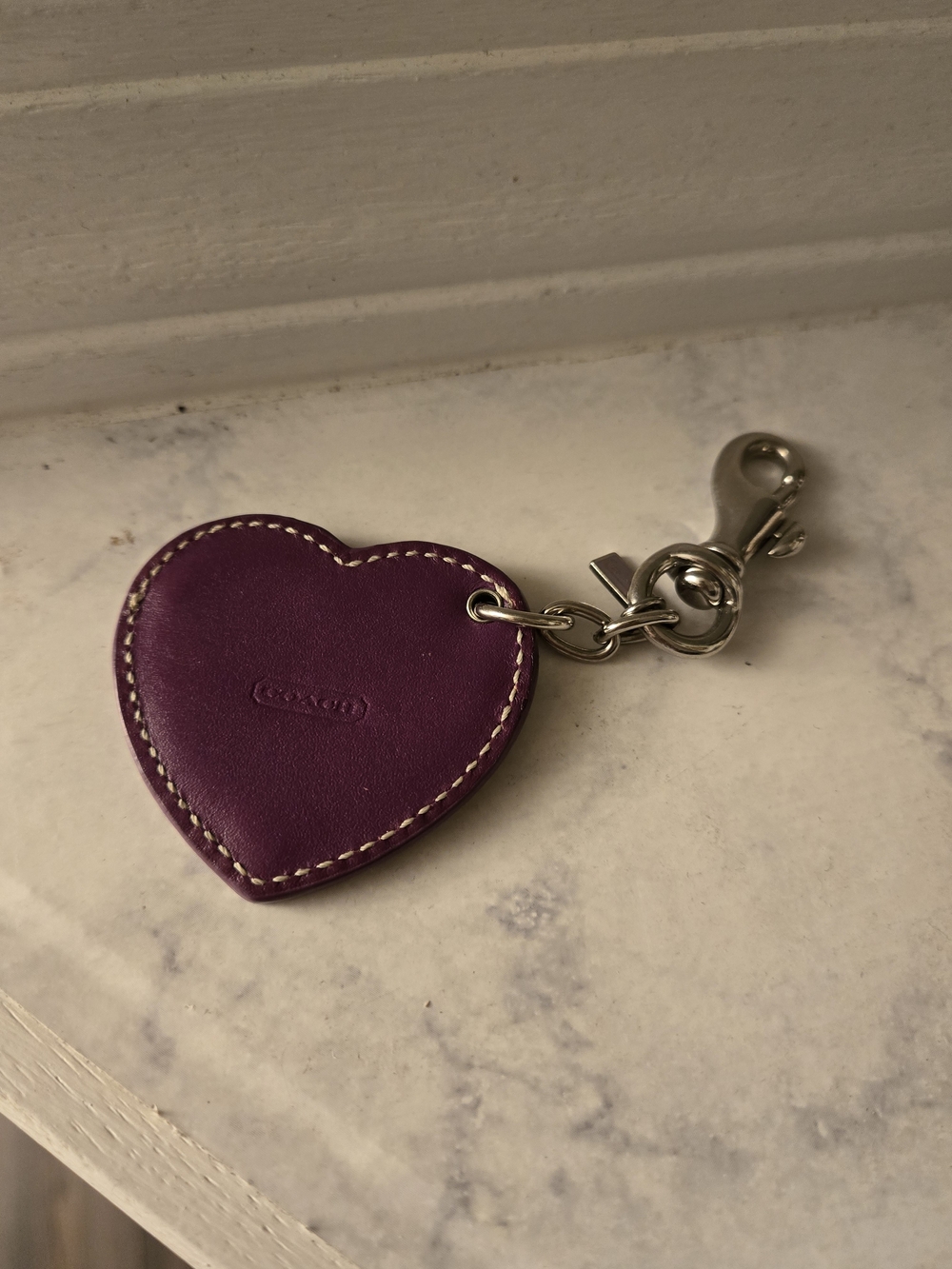 Coach Purple Heart Leather Keyring with Silver Clip